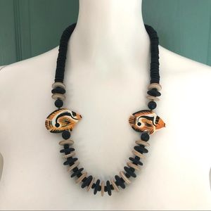 wooden bead tropical fish necklace